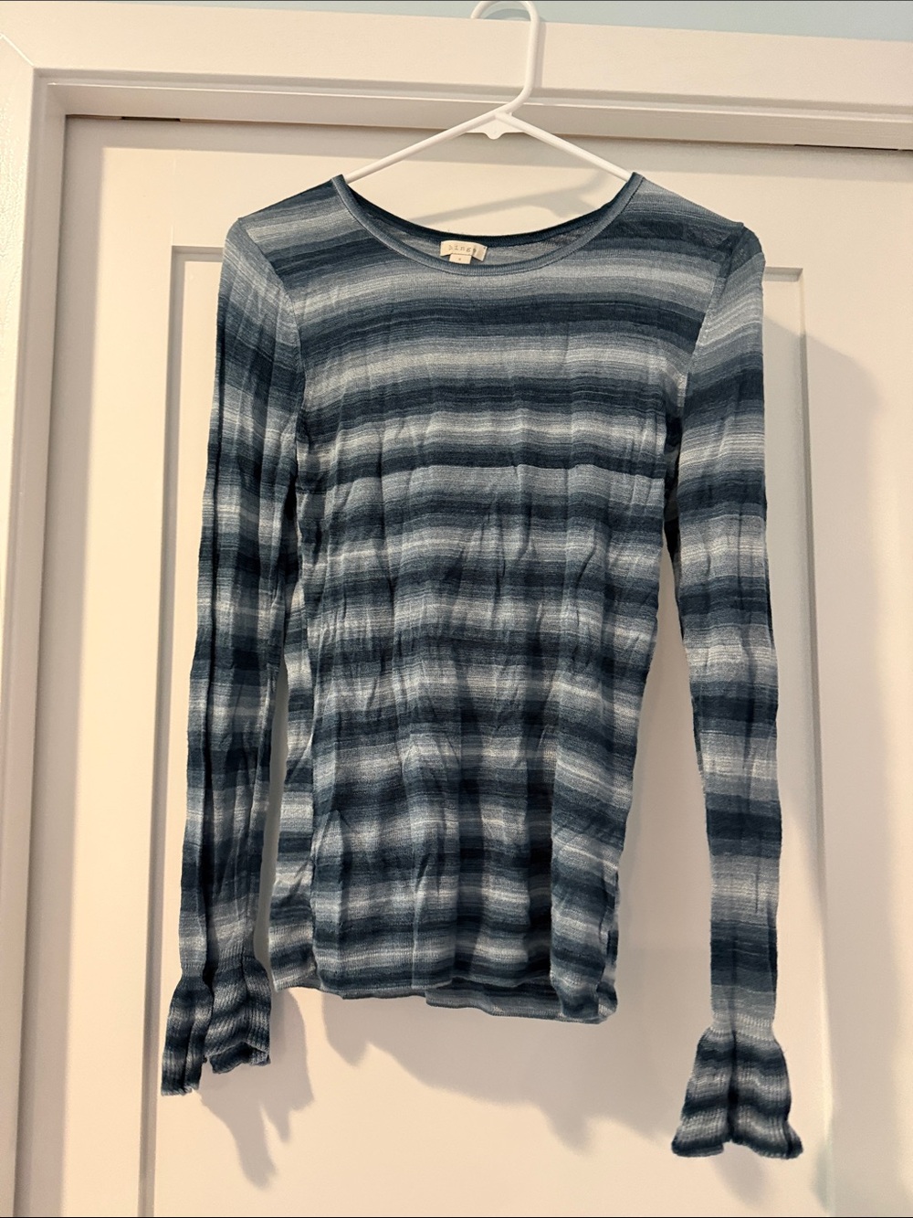 hinge Navy and Gray Striped Long Sleeve Top
